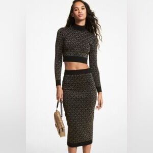 Michael Kors Black and Gold Midi Skirt & Top Set